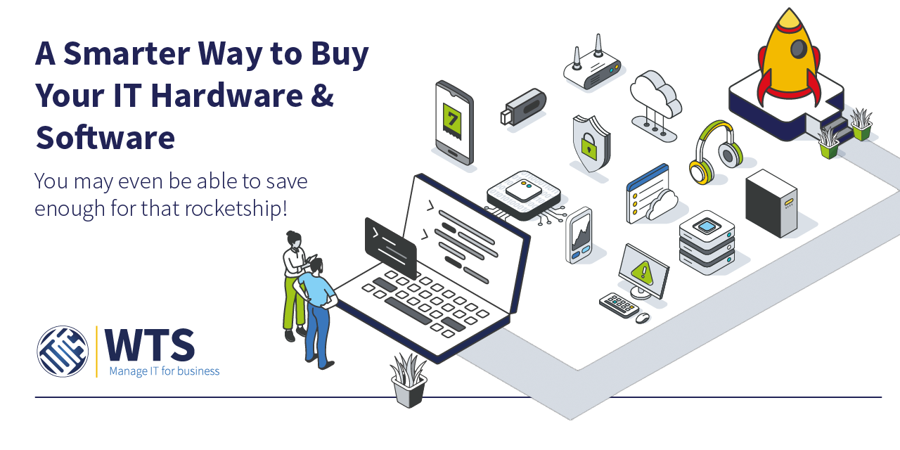 Business owner reviewing IT hardware and software options